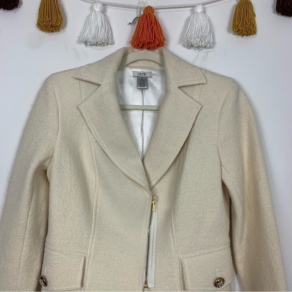 Cache Boiled Wool Cream Jacket Size Small - Picture 3 of 11